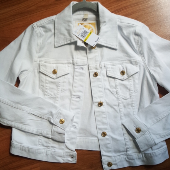 MICHAEL Michael Kors Jackets & Blazers - Michael, Michael Kors white jean jacket w/gold